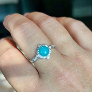 Sterling Silver, Genuine Amazonite, & Cubic Zirconia Ring - Size 8